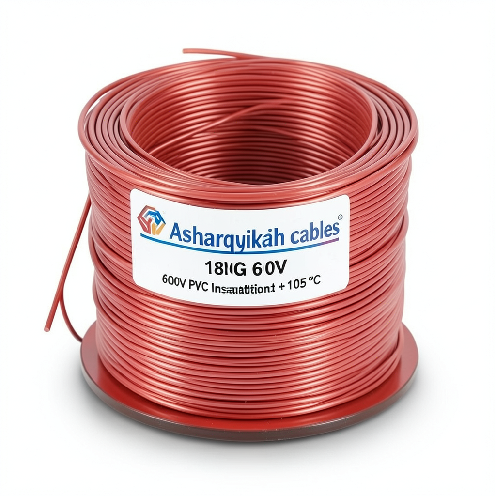 سلك 18 AWG نحاس مجدول 600 فولت عزل PVC +105°C احمر | شركة كابلات الشرقية للصناعة