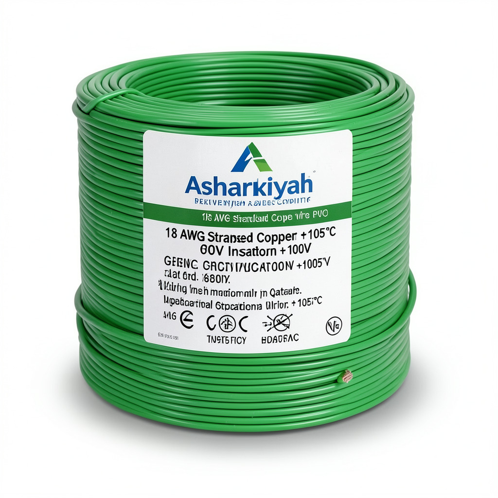 سلك نحاس مجدول 18 AWG عزل PVC +105°C أخضر، 600 فولت | شركة كابلات الشرقية للصناعة