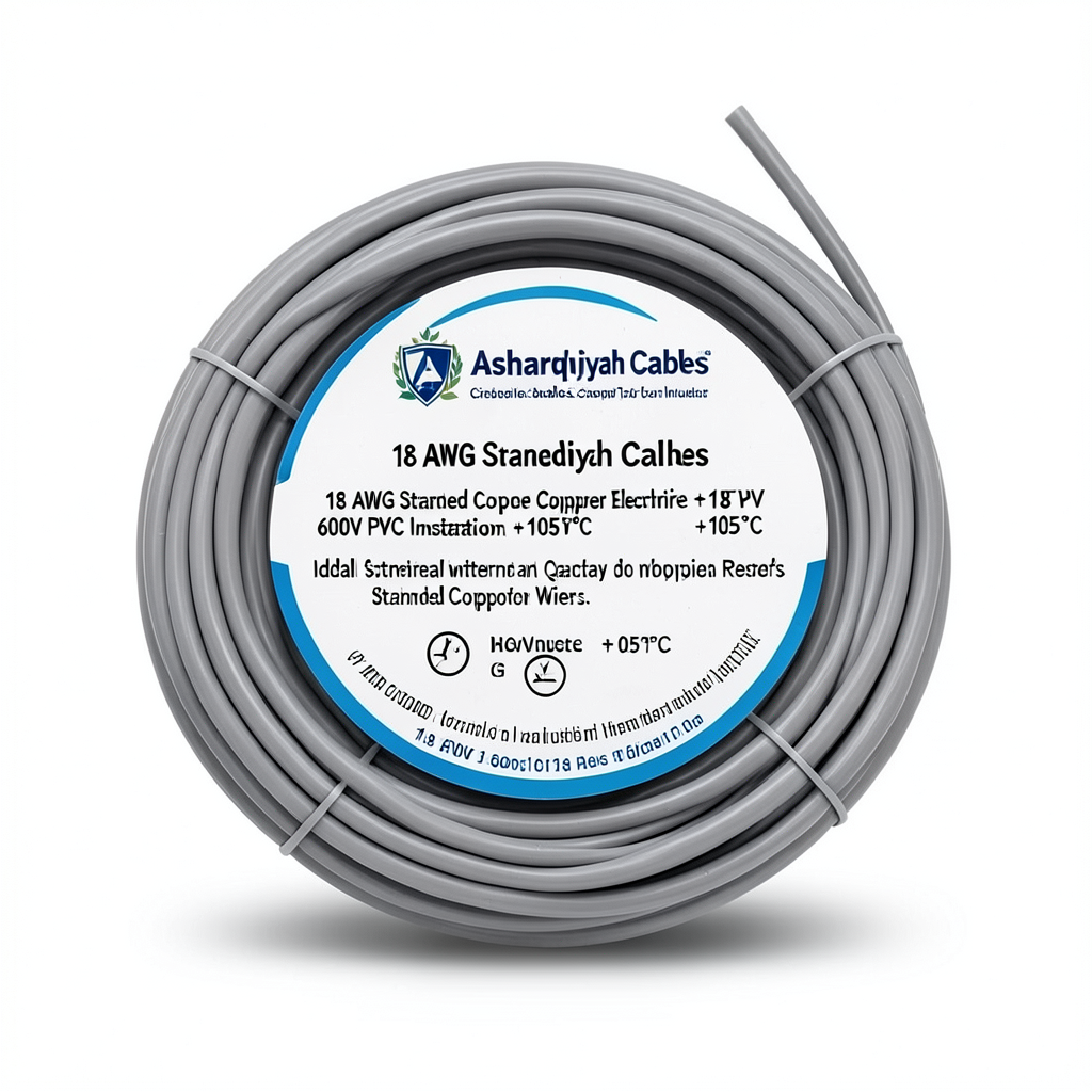 سلك كهرباء 18 AWG نحاس مجدول 600 فولت عزل PVC +105°C رمادي | شركة كابلات الشرقية للصناعة