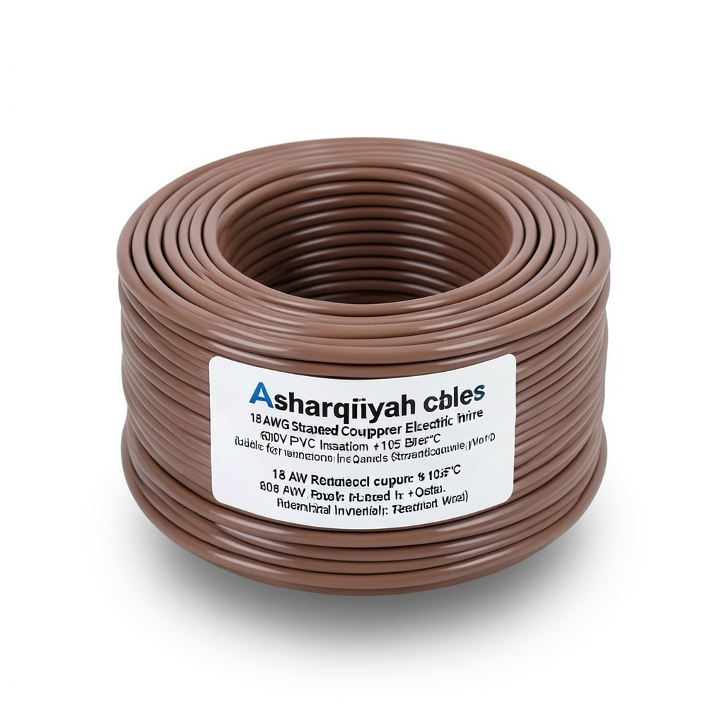 18 AWG Stranded Copper Electric Wire 600V PVC Insulation +105°C Brown | Asharqiyah Cables Company for Industry