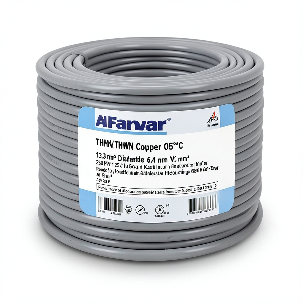 كابل نحاس THHN/THWN عزل PVC 105°C مقاس 13.3 مم² قطر 6.4 مم 600 فولت طول 250 قدم لون رمادي | شركة الفنار