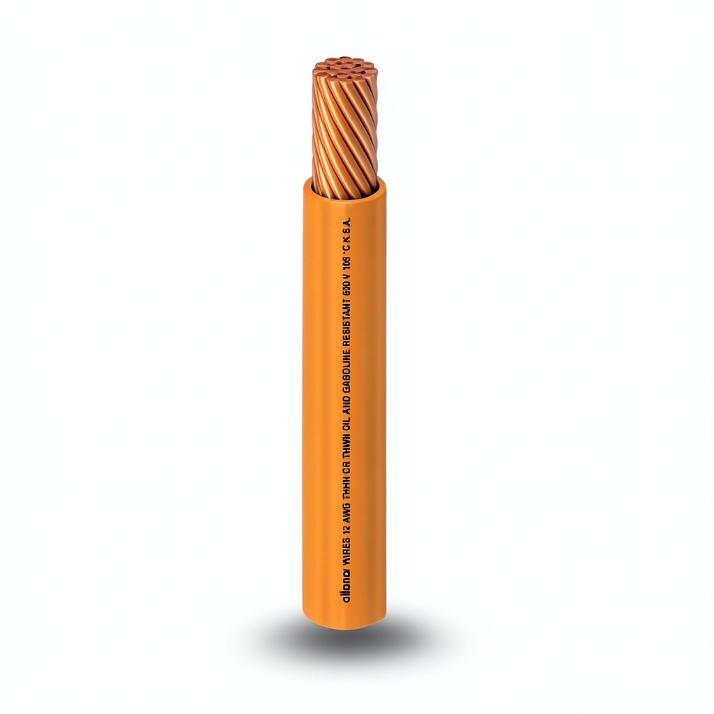 كابل نحاس THHN/THWN قطر 13.8 مم معزول PVC 105° اللون برتقالي 600 فولت الطول 500 قدم | شركة الفنار