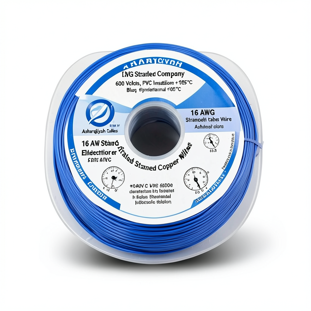 16 AWG Stranded Copper Electric Wire, 600 Volts, PVC Insulation +105°C, Blue | Asharqiyah Cables Company for Industry