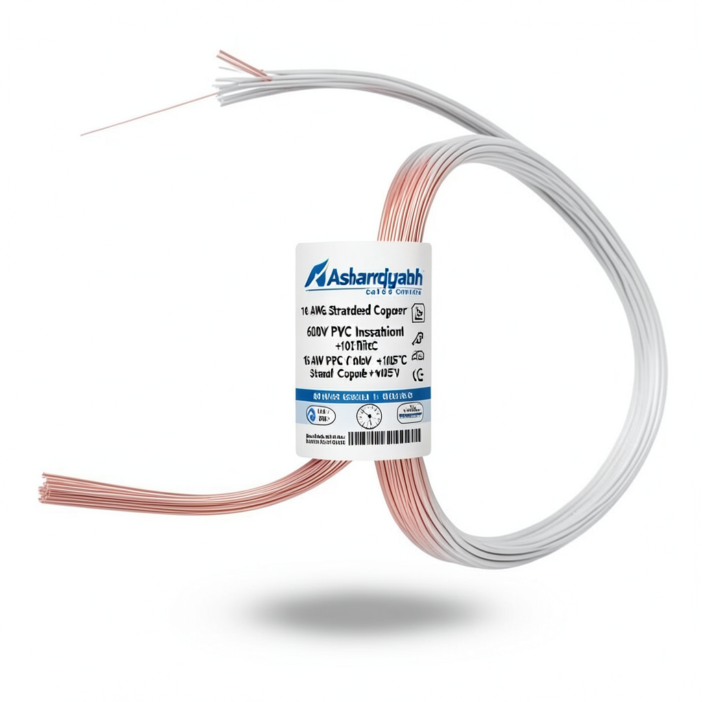 16 AWG Stranded Copper Electrical Wire, 600V PVC Insulation (+105°C) White | Asharqiyah Cables Company for Industry