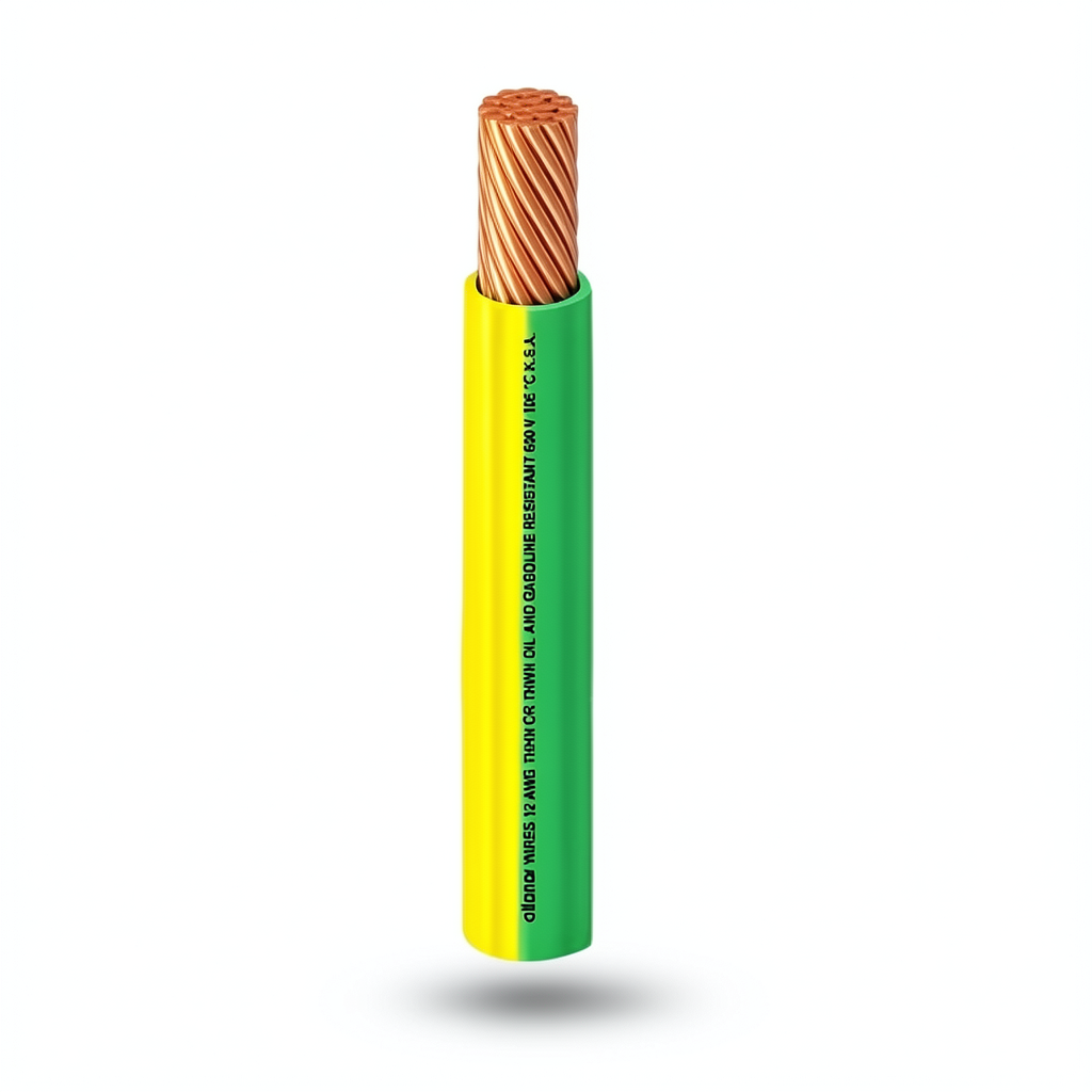 كابل نحاس THHN/THWN معزول PVC 105° قطر 15.1 مم 600 فولت 500 قدم أصفر مع أخضر | شركة الفنار Alfanar