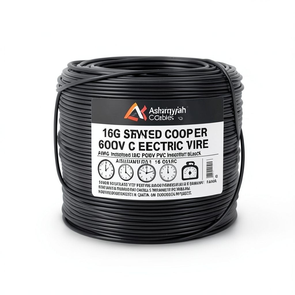 سلك كهرباء 16 AWG نحاس مجدول عزل PVC +105°C 600 فولت اسود | شركة كابلات الشرقية للصناعة
