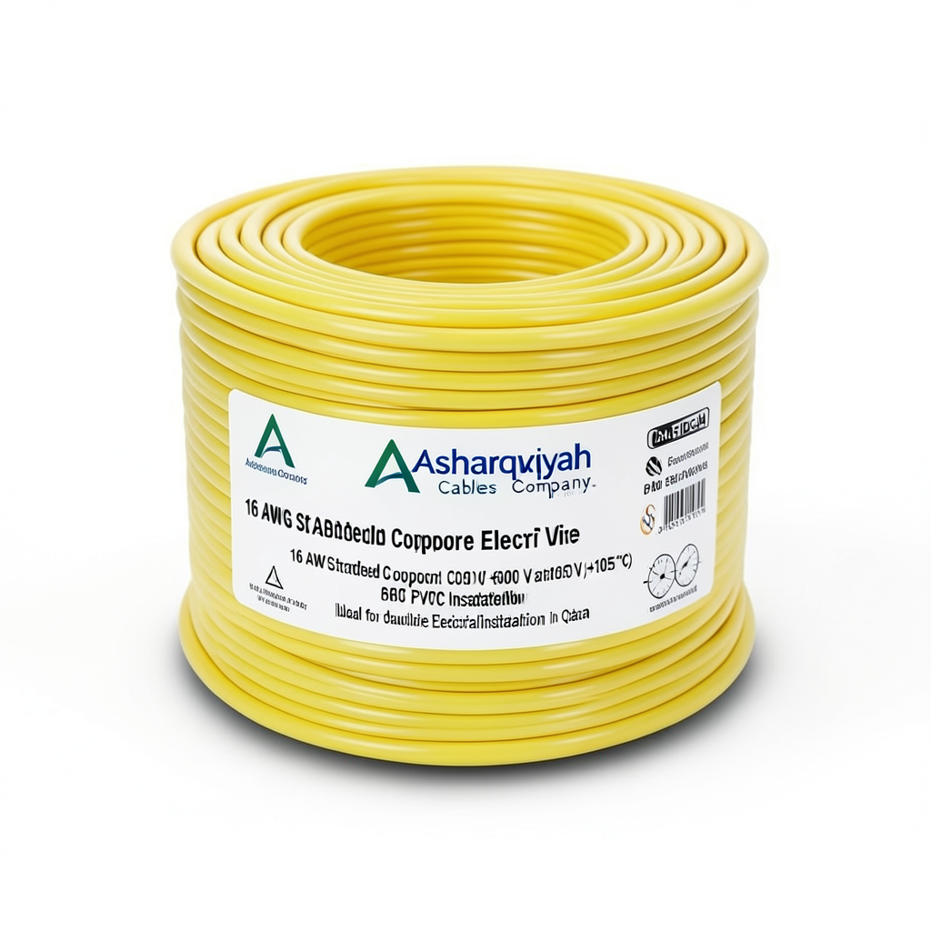 16 AWG Stranded Copper Electric Wire, 600 V, PVC Insulation (+105°C) Yellow | Asharqiyah Cables Company for Industry