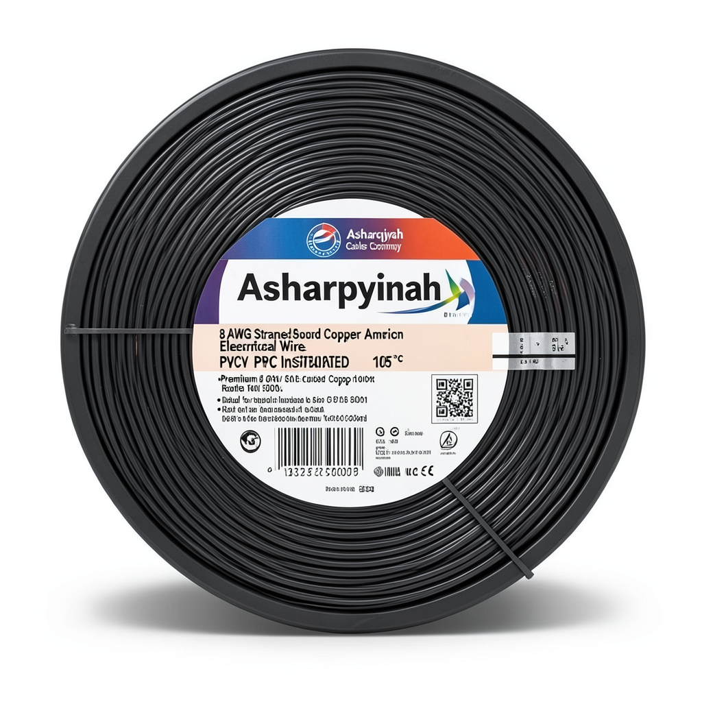 سلك امريكي 8 AWG نحاس مجدول عزل PVC 105°C أسود 600 فولت 500 قدم | شركة كابلات الشرقية للصناعة
