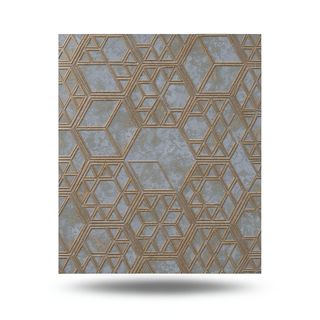 Spanish Wallpaper Gray With Gold Geometric Design, Size 10mx0.53m