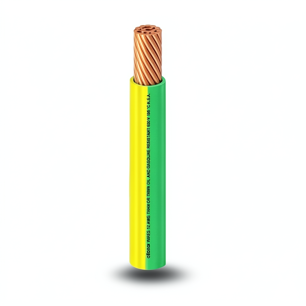 كابل نحاس THHN/THWN معزول PVC 105° قطر 15.1 مم 600 فولت 500 قدم أصفر مع أخضر | شركة الفنار Alfanar