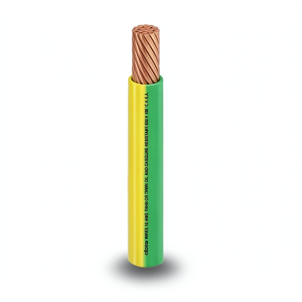 كابل نحاس THHN/THWN معزول بمادة PVC 105° قطر 3.9 مم 600 فولت طول 500 قدم أصفر مع أخضر | شركة الفنار