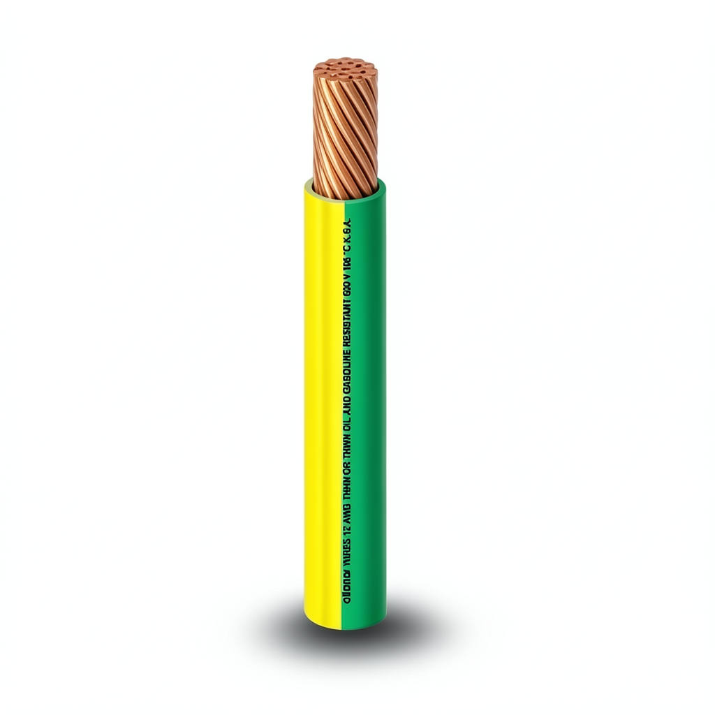 كابل نحاس THHN/THWN معزول PVC 105° قطر 4.2 مم 600 فولت 500 قدم أصفر مع أخضر | شركة الفنار