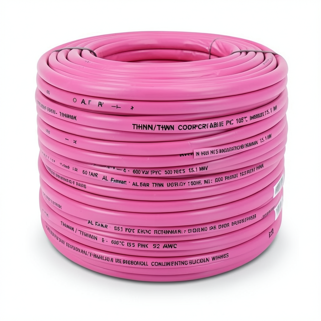 كابل نحاس THHN/THWN معزول بماده PVC 105° قطر 15.1 مم 600 فولت طول 500 قدم اللون وردي | شركة الفنار