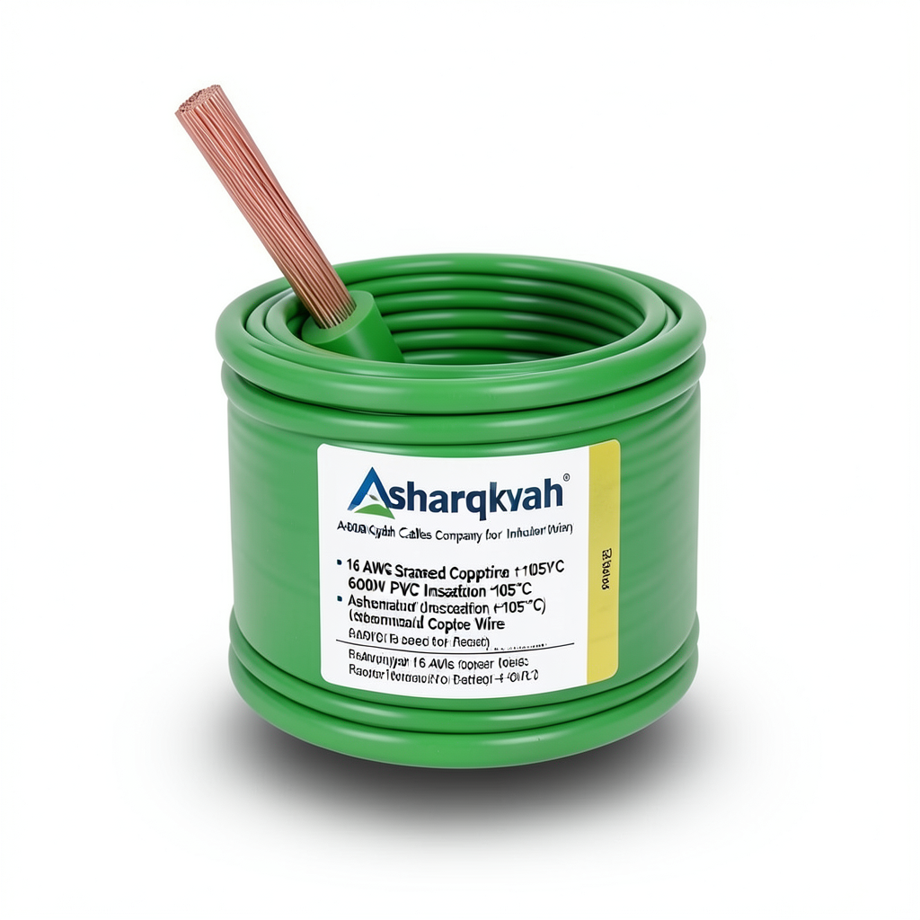 سلك نحاس مجدول 16 AWG، عزل PVC +105°C، 600 فولت، أخضر | شركة كابلات الشرقية للصناعة