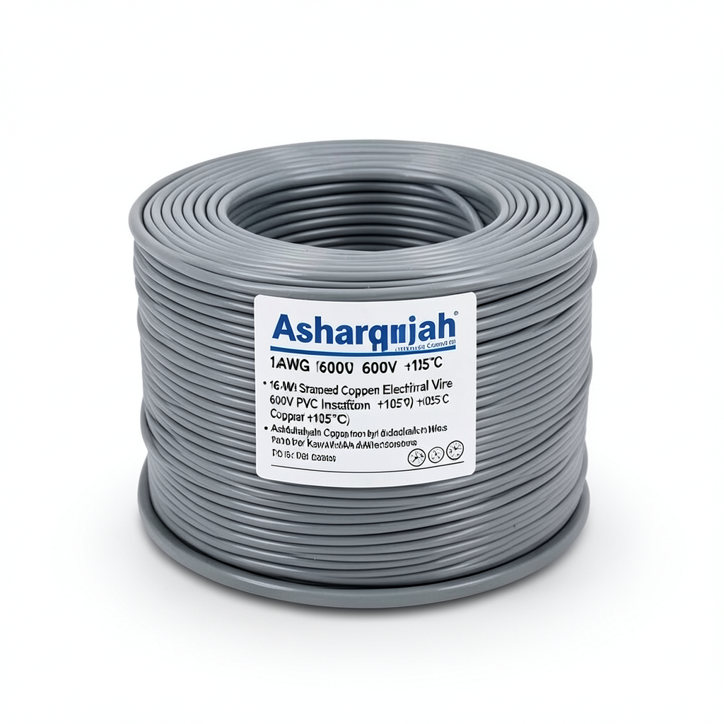 لفة سلك كهرباء 16 AWG نحاس مجدول معزول PVC +105°C، جهد 600 فولت، رمادي | شركة كابلات الشرقية للصناعة