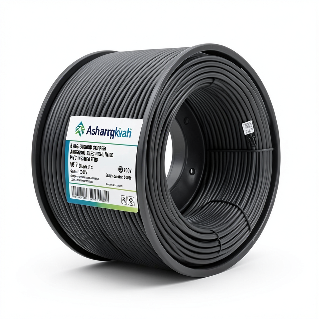 8 AWG Stranded Copper American Electrical Wire PVC Insulated 105°C Black 600V 500ft | Asharqiyah Cables Company for Industry