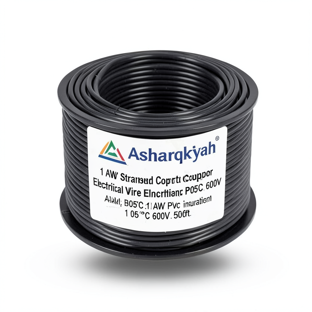 1 AWG Stranded Copper Electrical Wire PVC Insulation 105°C Black 600V 500ft | Asharqiyah Cables Company for Industry