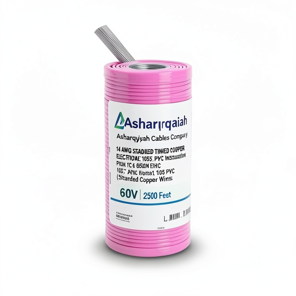 14 AWG Stranded Tinned Copper Electric Wire, PVC Insulation 105°C, Pink, 600V, 2500 Feet | Asharqiyah Cables Company for Industry