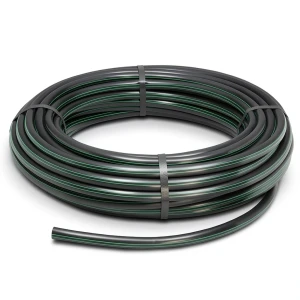 HDPE Plastic Coil Pipe PN 15.7 Bar PE 63, 75 mm SDR 6 Black with Green Stripes