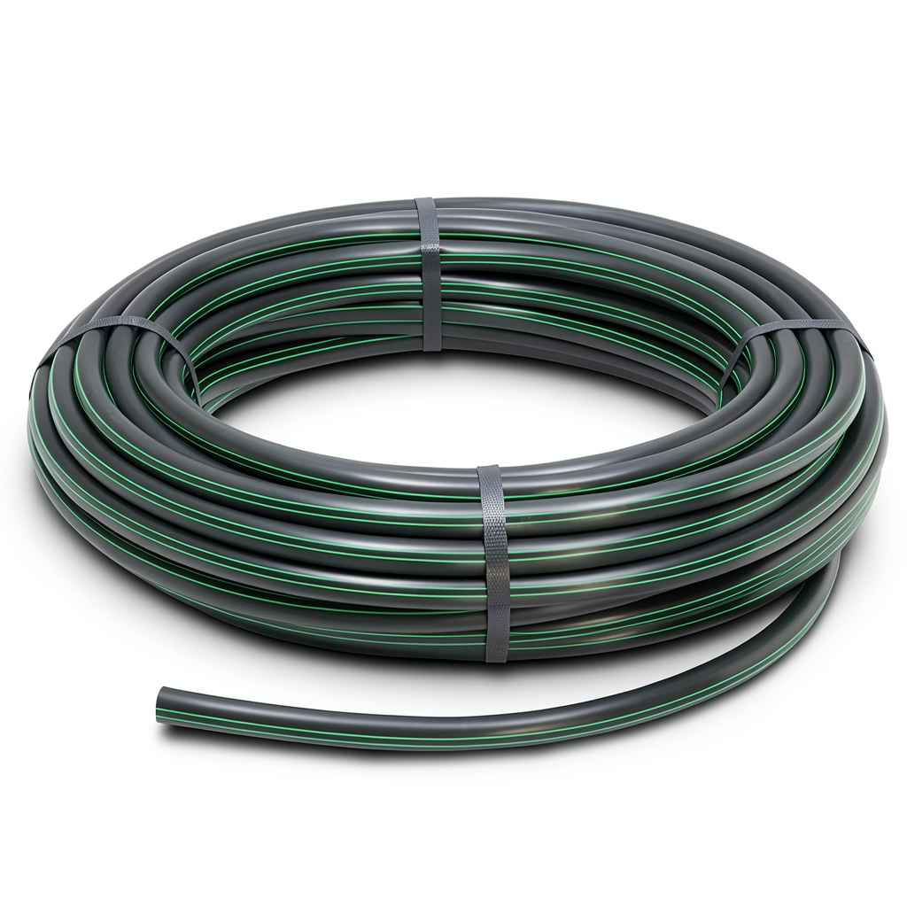 لفة أنابيب HDPE ضغط 15.7 بار PE 63 قطر خارجي 125 مم SDR 6 لون أسود مع خط أخضر