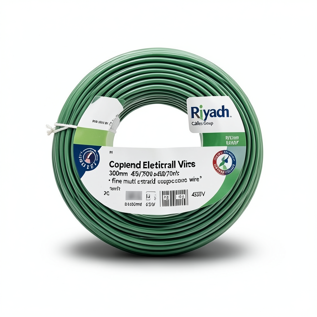 لفة سلك كهرباء مجدول نحاس 300 ملم 450/750 فولت معزول PVC لون اخضر | مجموعة كابلات الرياض