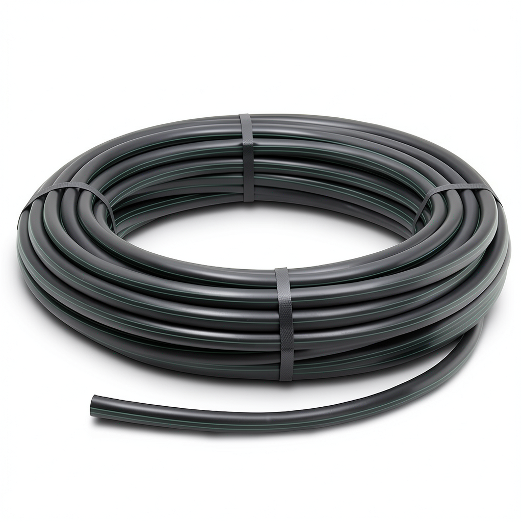 لفة أنابيب بلاستيك HDPE ضغط 15.7 بار PE 63، قطر خارجي 110 مم، SDR 6، أسود