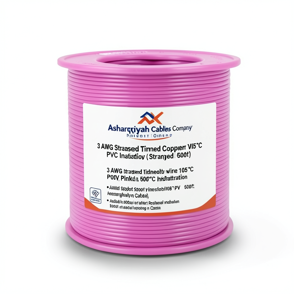 سلك نحاس مجدول 3 AWG مطلي بالقصدير، عزل PVC 105°C، زهرى، 600 فولت، 500 قدم | شركة كابلات الشرقية للصناعة