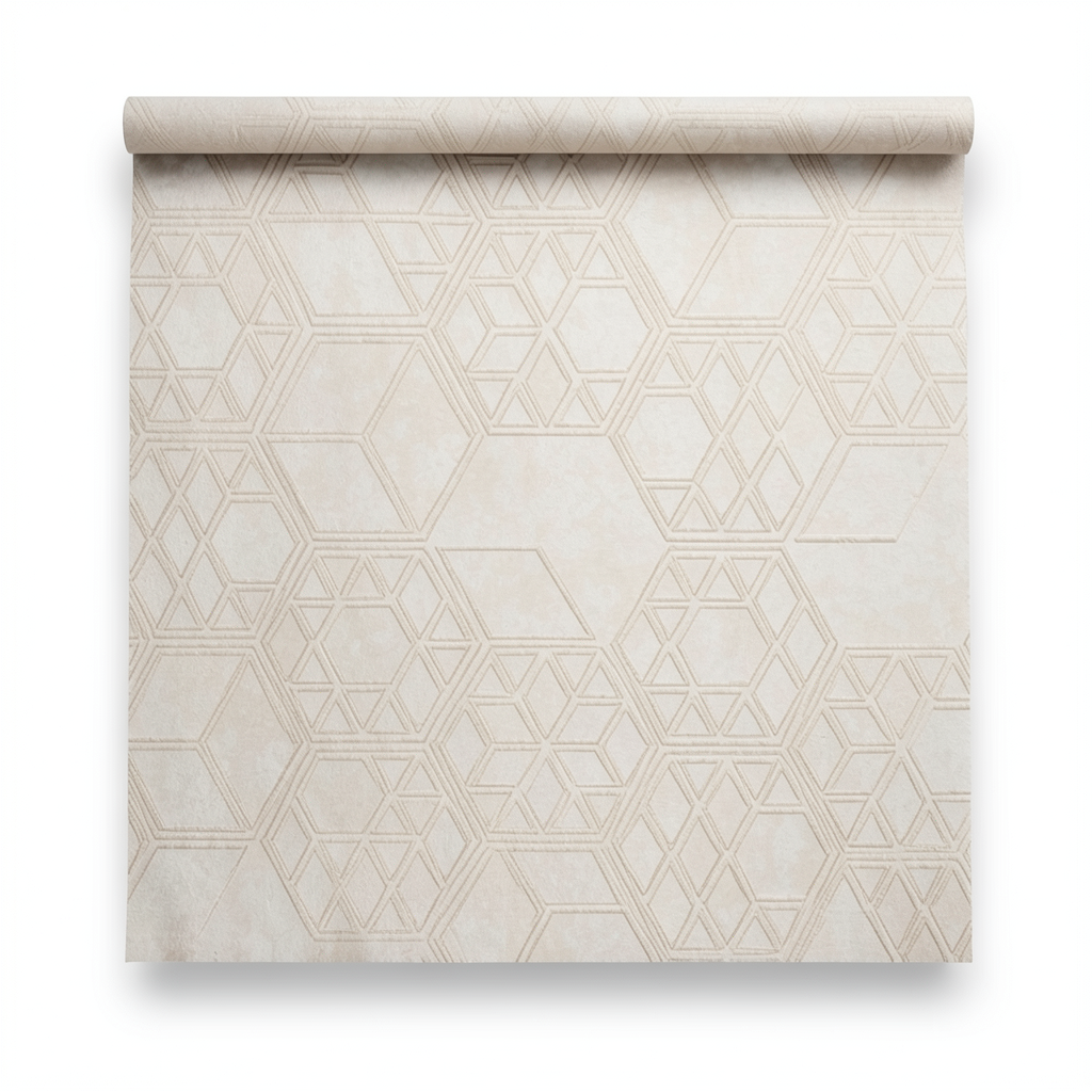 Spanish Wallpaper Pale Beige Color Geometric Design, Size 10mx0.53m