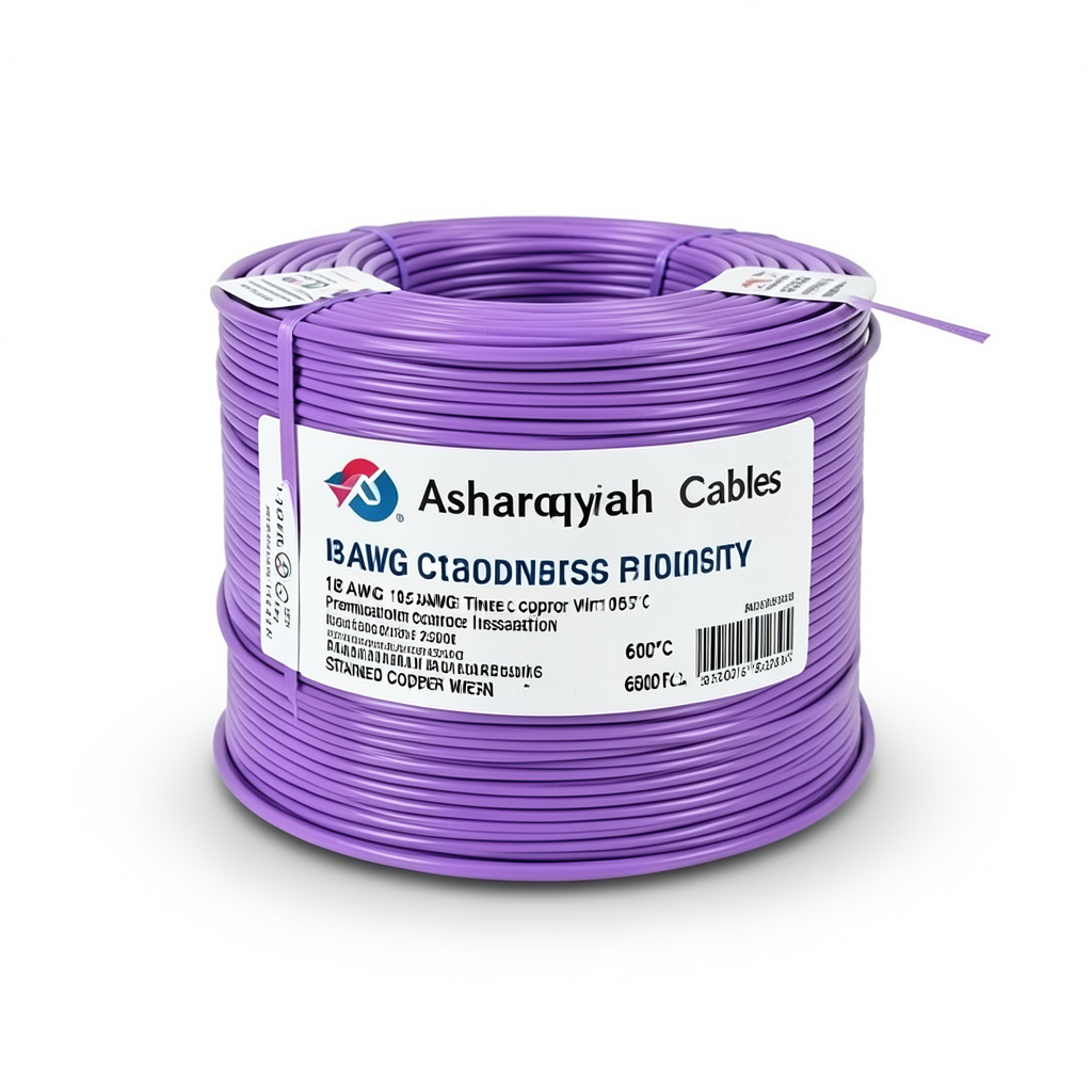 سلك نحاس مجدول 18 AWG مطلي بالقصدير عزل PVC 105°C بنفسجى 600 فولت طول 2500 قدم | شركة كابلات الشرقية للصناعة