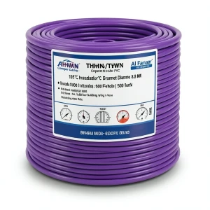 كابل نحاس THHN/THWN معزول PVC 105° قطر 8.8 مم 600 فولت طول 500 قدم بنفسجي | شركة الفنار