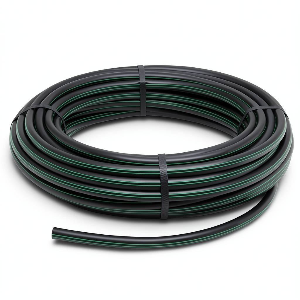 لفة أنابيب HDPE ضغط 15.7 بار PE 63 قطر خارجي 160 مم SDR 6 أسود مع خطوط خضراء