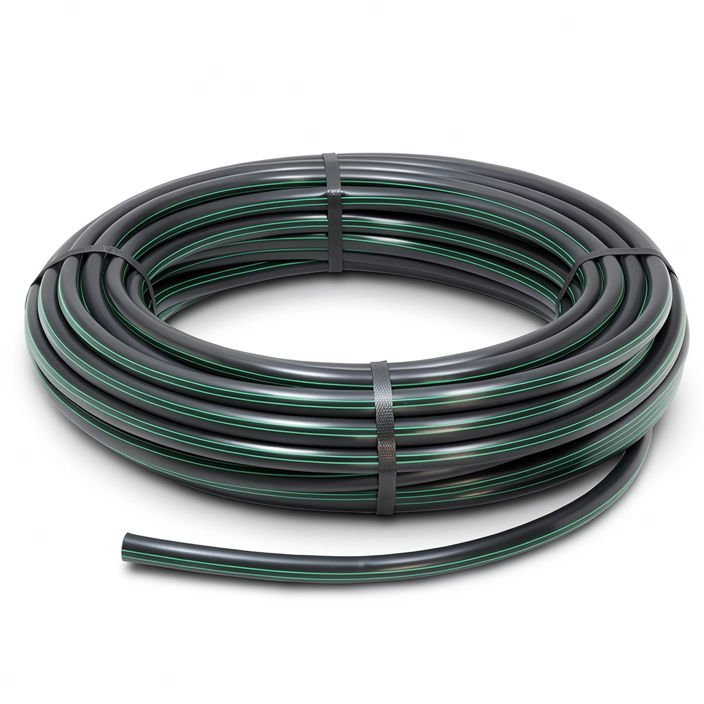 لفة أنابيب HDPE ضغط 15.7 بار PE 63 قطر خارجي 160 مم SDR 6 أسود مع خطوط خضراء