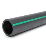 مواسير بلاستيك HDPE ضغط 3.9 بار PE 63، قطر خارجي 280 مم SDR 21، أسود مع خطوط خضراء