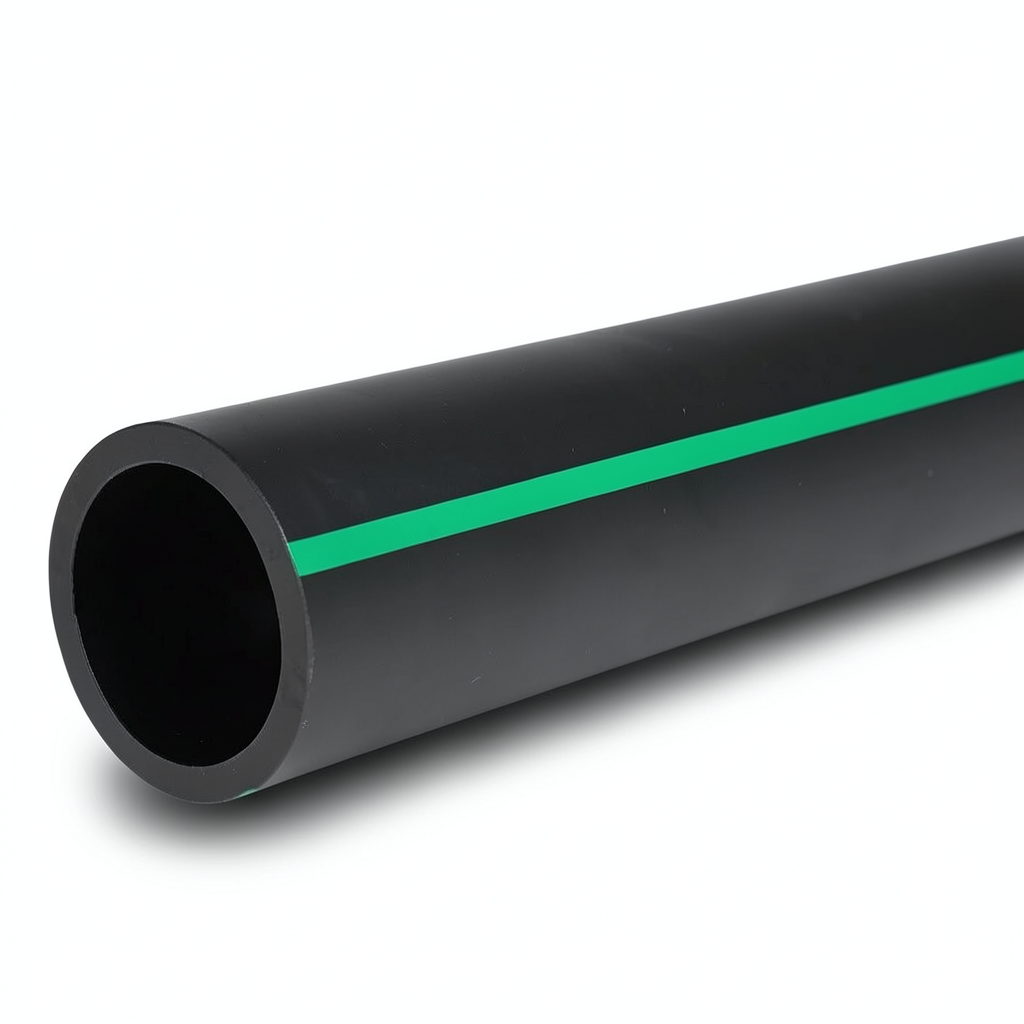 HDPE Polyethylene Pipe PN 3.9 Bar PE 63 250 mm SDR 21 Black with Green Stripes