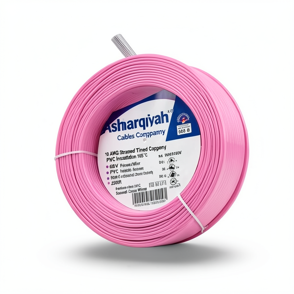 سلك نحاس مجدول 10 AWG مطلي بالقصدير، عزل PVC 105°C، زهرى، 600 فولت، طول 2500 قدم | شركة كابلات الشرقية للصناعة