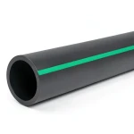 مواسير HDPE ضغط اسمي 3.9 بار PE63 قطر خارجي 630 مم SDR 21 أسود مع خطوط خضراء