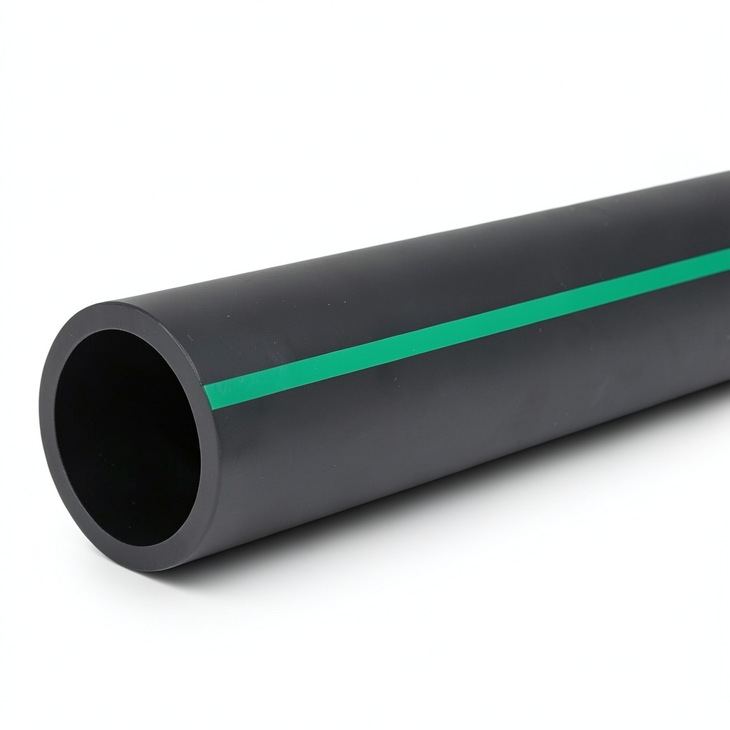 HDPE Polyethylene Pipe Nominal Pressure 3.9 Bar PE 63 450 mm SDR 21 Black with Green Stripes