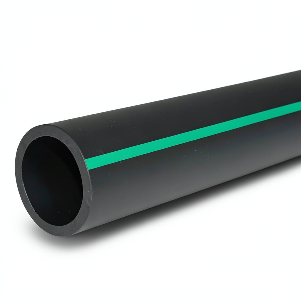 HDPE Polyethylene Pipe PN 6.2 Bar PE 63 OD 180 mm SDR 13.6 Black with Green Stripes