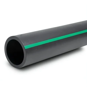 مواسير HDPE ضغط اسمي 3.9 بار PE63 قطر خارجي 630 مم SDR 21 أسود مع خطوط خضراء