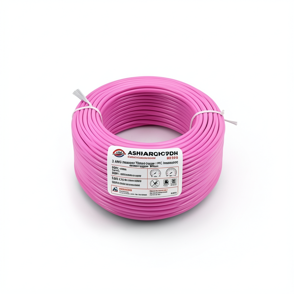 سلك نحاس مجدول 3 AWG مطلي بالقصدير، عزل PVC 105°C، زهرى، 600 فولت، 500 قدم | شركة كابلات الشرقية للصناعة