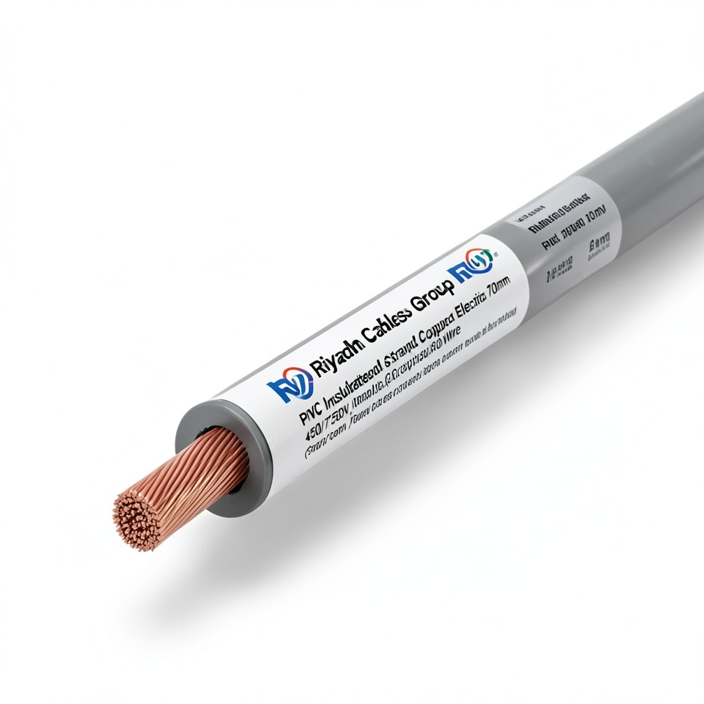سلك كهرباء نحاس معزول PVC، مقاس 70mm، 450/750 فولت، لون رمادي | مجموعة كابلات الرياض