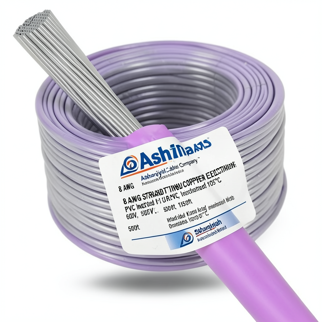 سلك كهرباء نحاس مجدول 8 AWG مطلي بالقصدير معزول PVC 105°C بنفسجى 600 فولت 500 قدم | شركة كابلات الشرقية للصناعة