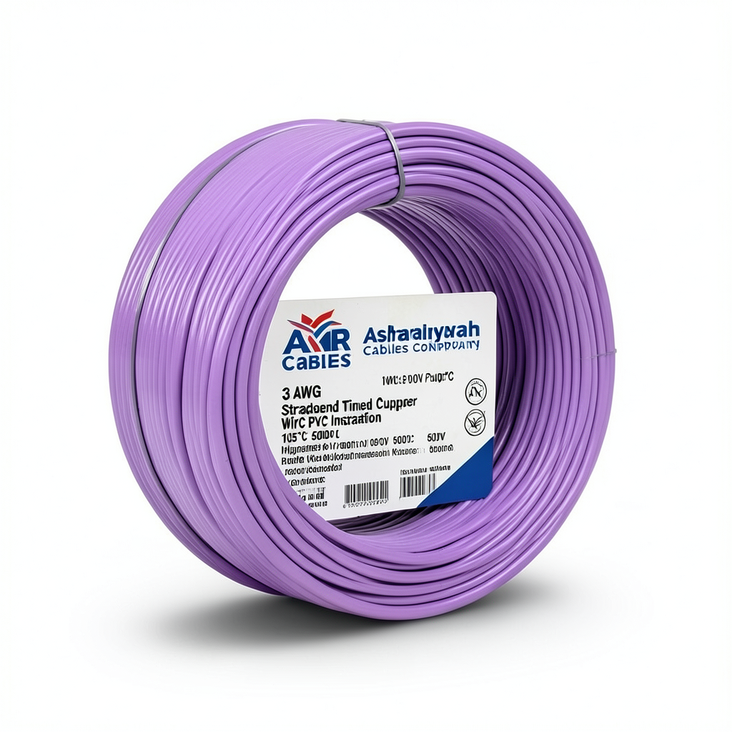 3 AWG Stranded Tinned Copper Wire PVC Insulation 105°C Purple 600V 500ft | Asharqiyah Cables Company for Industry