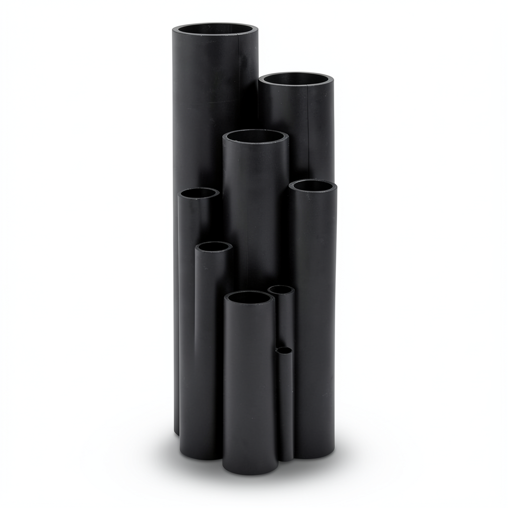 أنابيب بلاستيكية HDPE ضغط 12.5 بار PE 100 مقاس 110 مم سمك 8.1 مم لون أسود