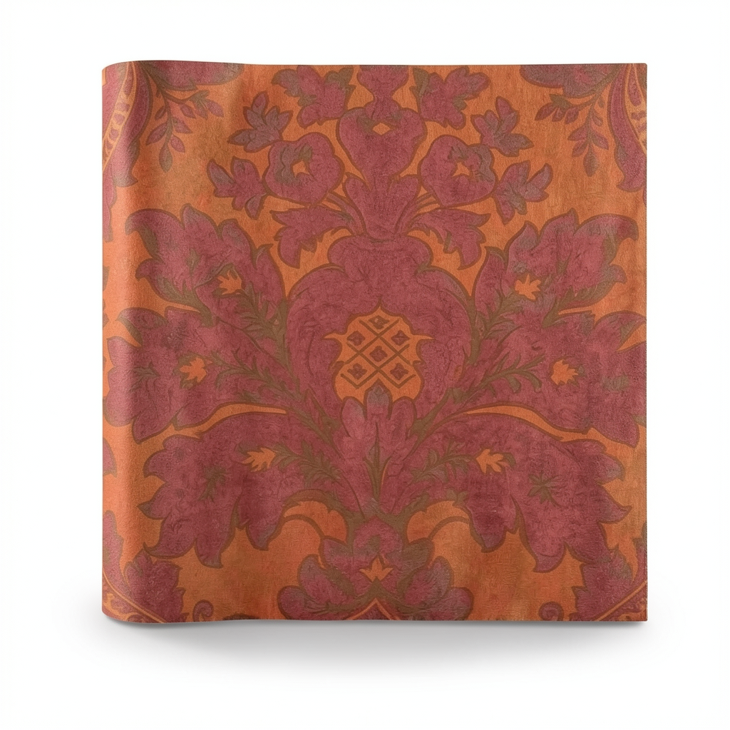 Italian Wallpaper Classic Design 10m x 1.06m Orange with Red, Model 700014