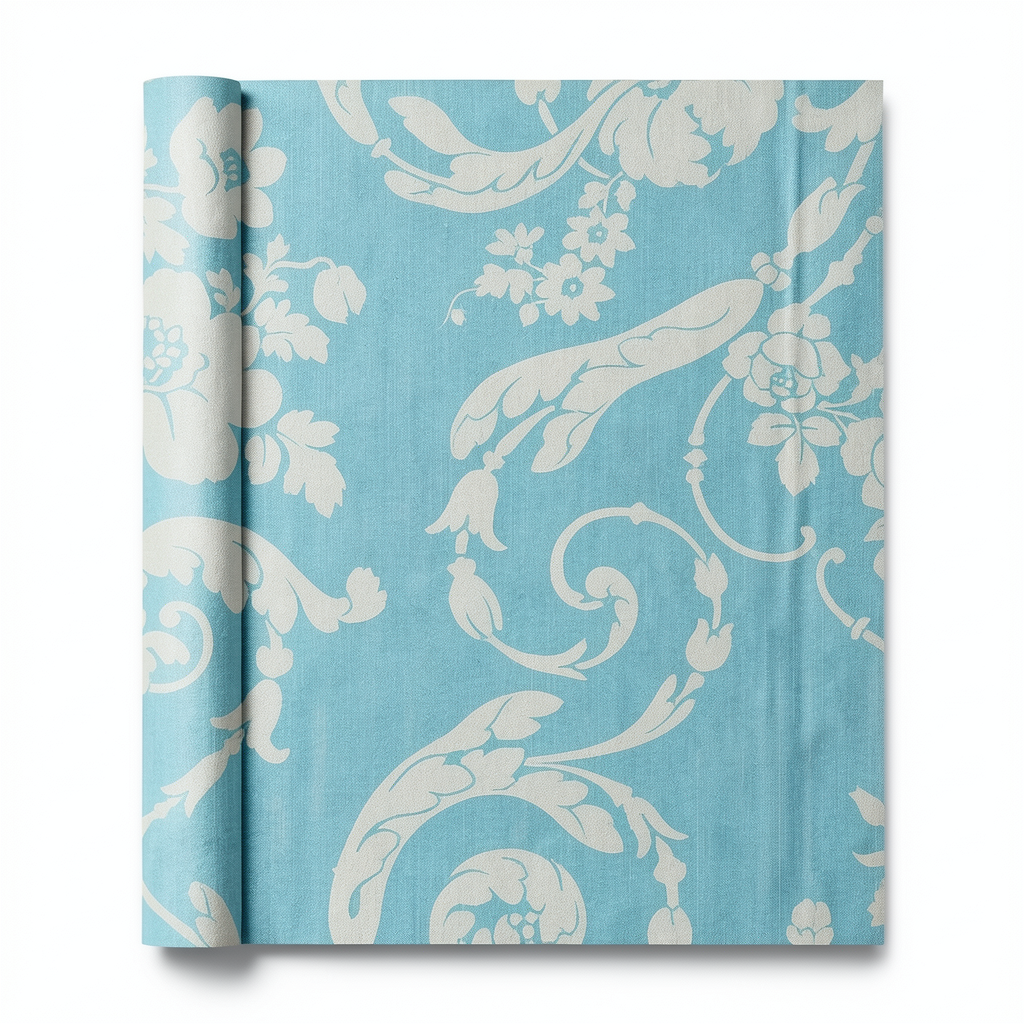 Italian Wallpaper Floral Design Size 10mx0.73m Turquoise Color