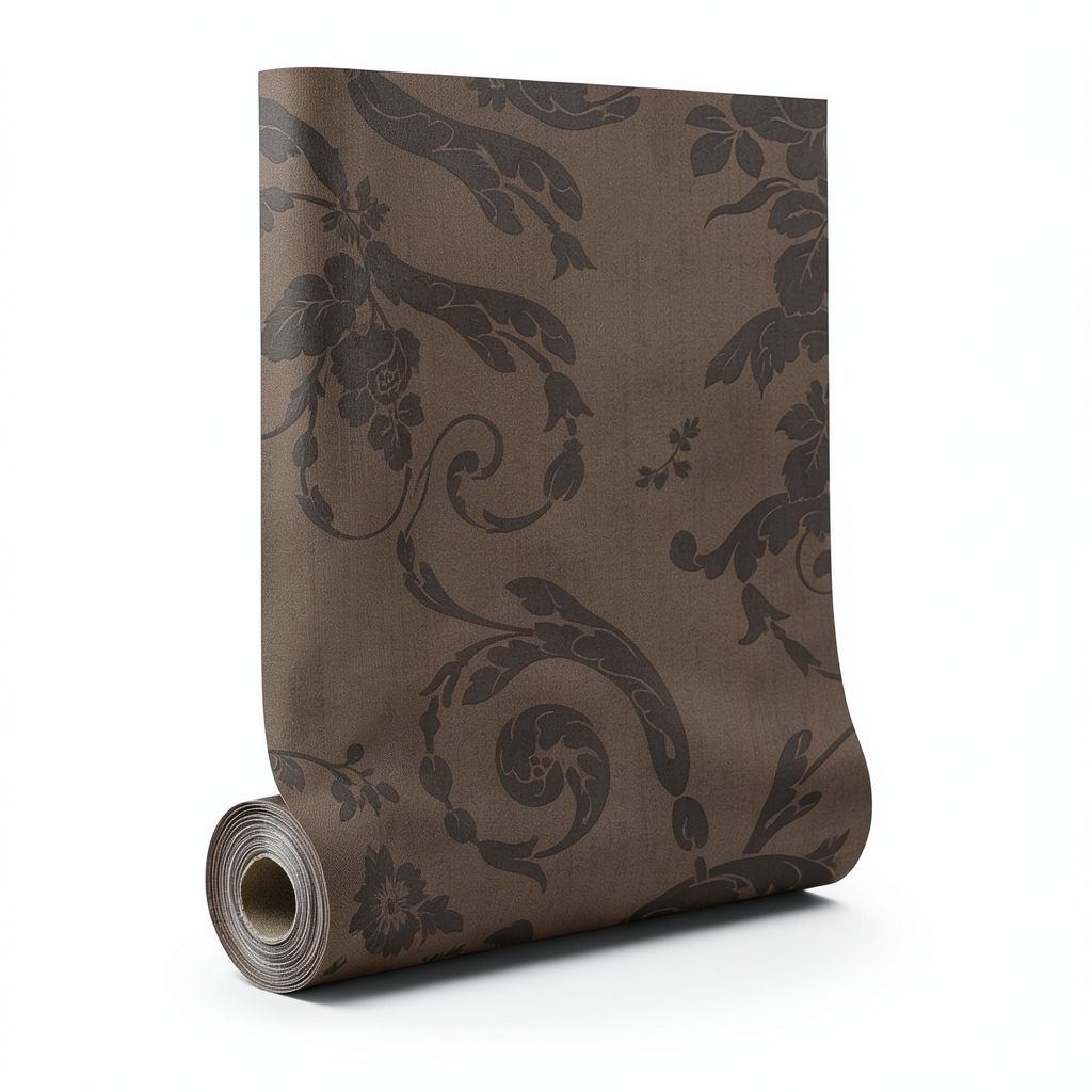 Italian Wallpaper Floral Design Brown Color, Size 10mx0.73m, Model 305007