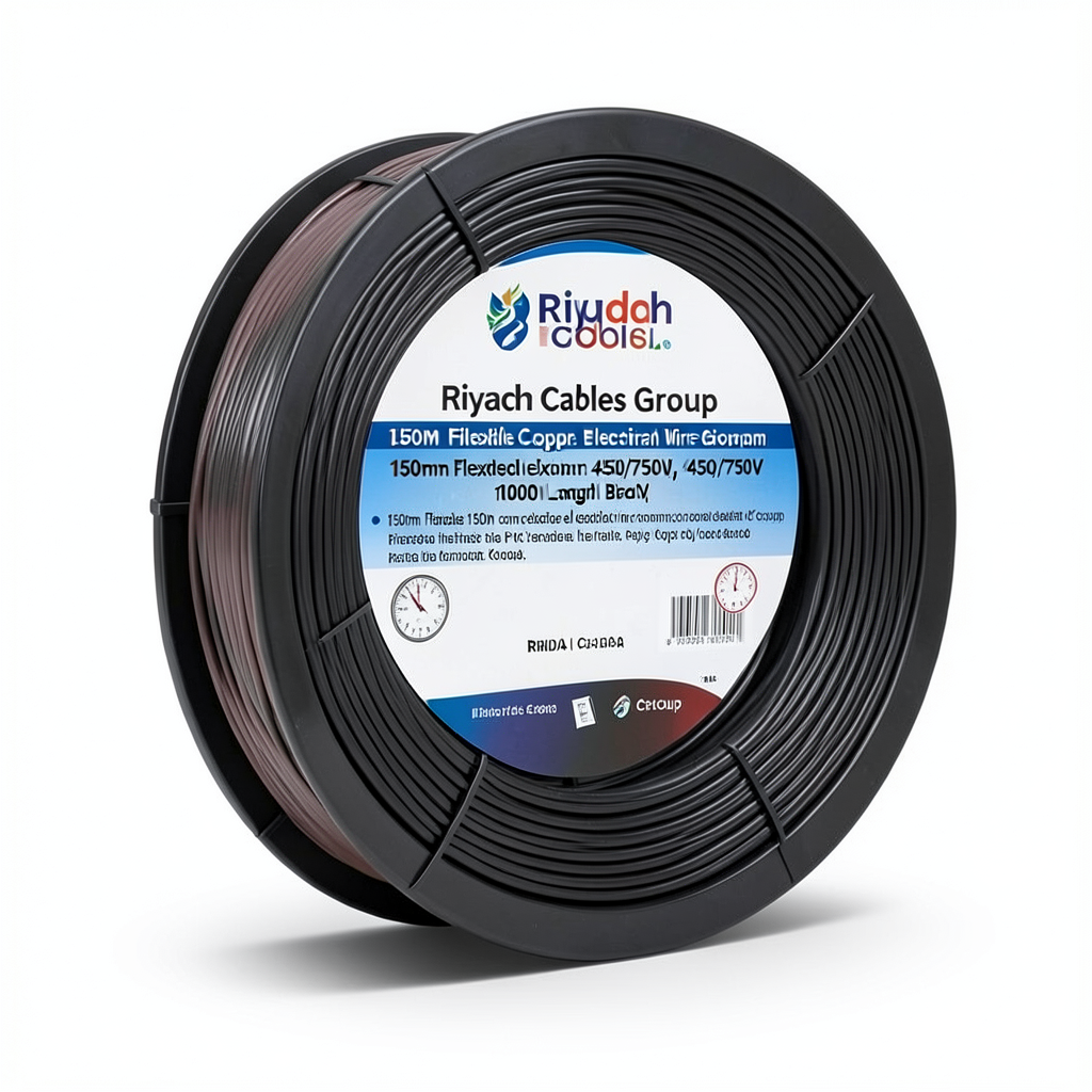 150mm Flexible Copper Electrical Wire, 450/750V, 1000m Length, Black | Riyadh Cables Group