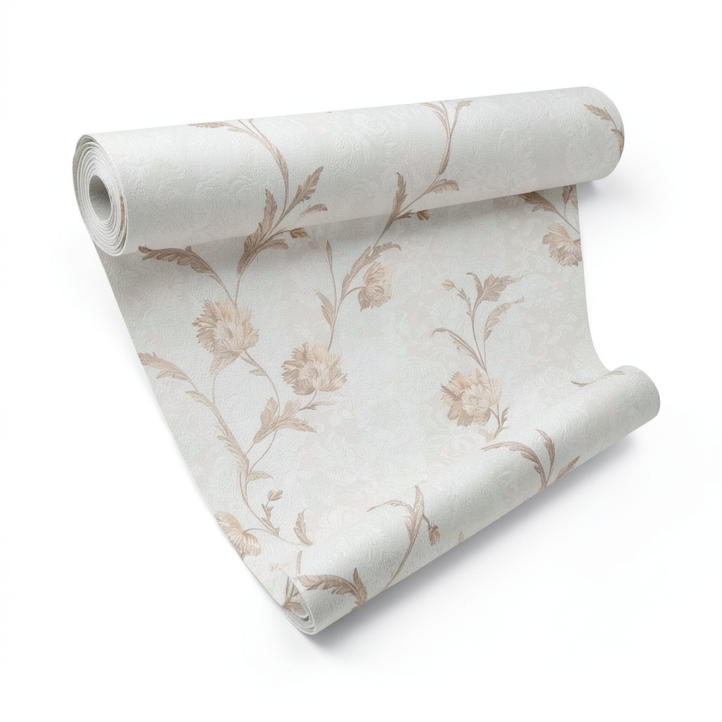Italian Floral Wallpaper 10m x 1.06m Pale Beige, Model 5444