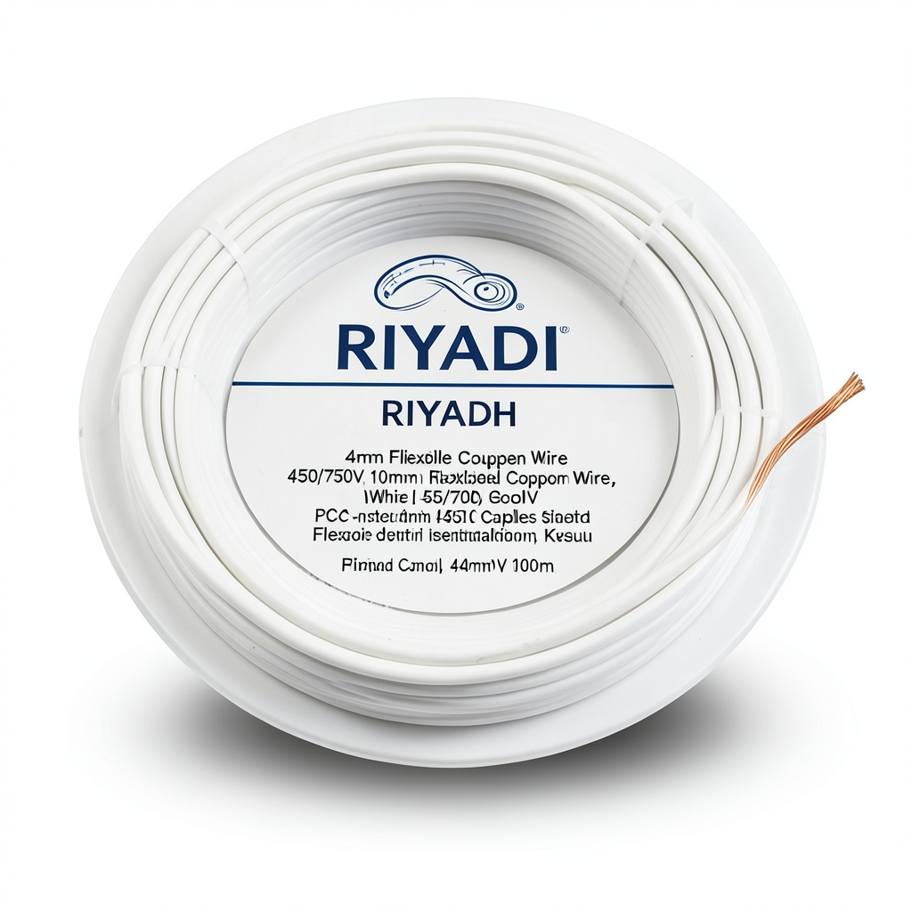 Riyadh 4mm Flexible Copper Wire, 450/750V, 100m Coil, White | Riyadh Cables Group